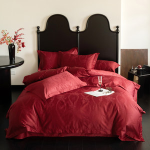 
Category A maternal and infant grade light luxury high-end big red jacquard wedding 100-count pure cotton wedding bedding four-piece set