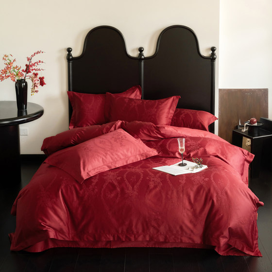 
Category A maternal and infant grade light luxury high-end big red jacquard wedding 100-count pure cotton wedding bedding four-piece set