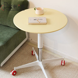 Cream-Style Small Round Table, Home Dining Table, Small Apartment, Movable Adjustable Height Coffee Table, Suitable for Milk Tea Shops, Leisure and Meeting Coffee Table