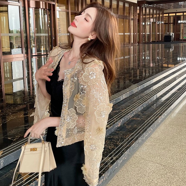 Xiaoxiangfeng's new heavy industry three-dimensional bead design sense, round neck sleeveless temperament, waist and thin dress N1016
