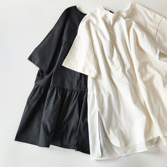 Daily summer super slim black thin cotton versatile loose A-version mid-length round neck short-sleeved T-shirt for women
