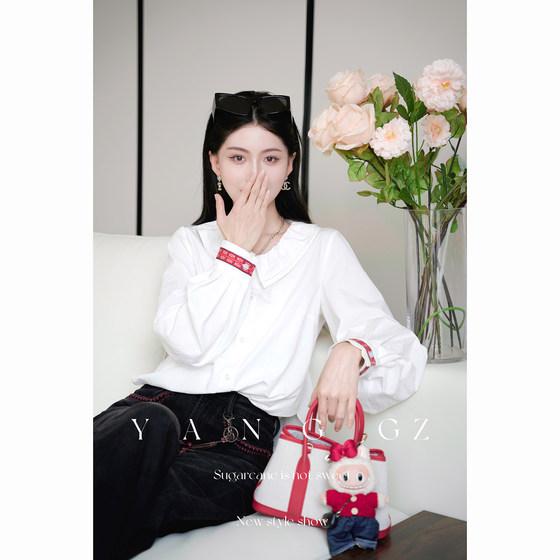 
YANG GZ [Downton Abbey] New Chinese style 2025 new autumn and winter double layer doll collar shirt tops for women