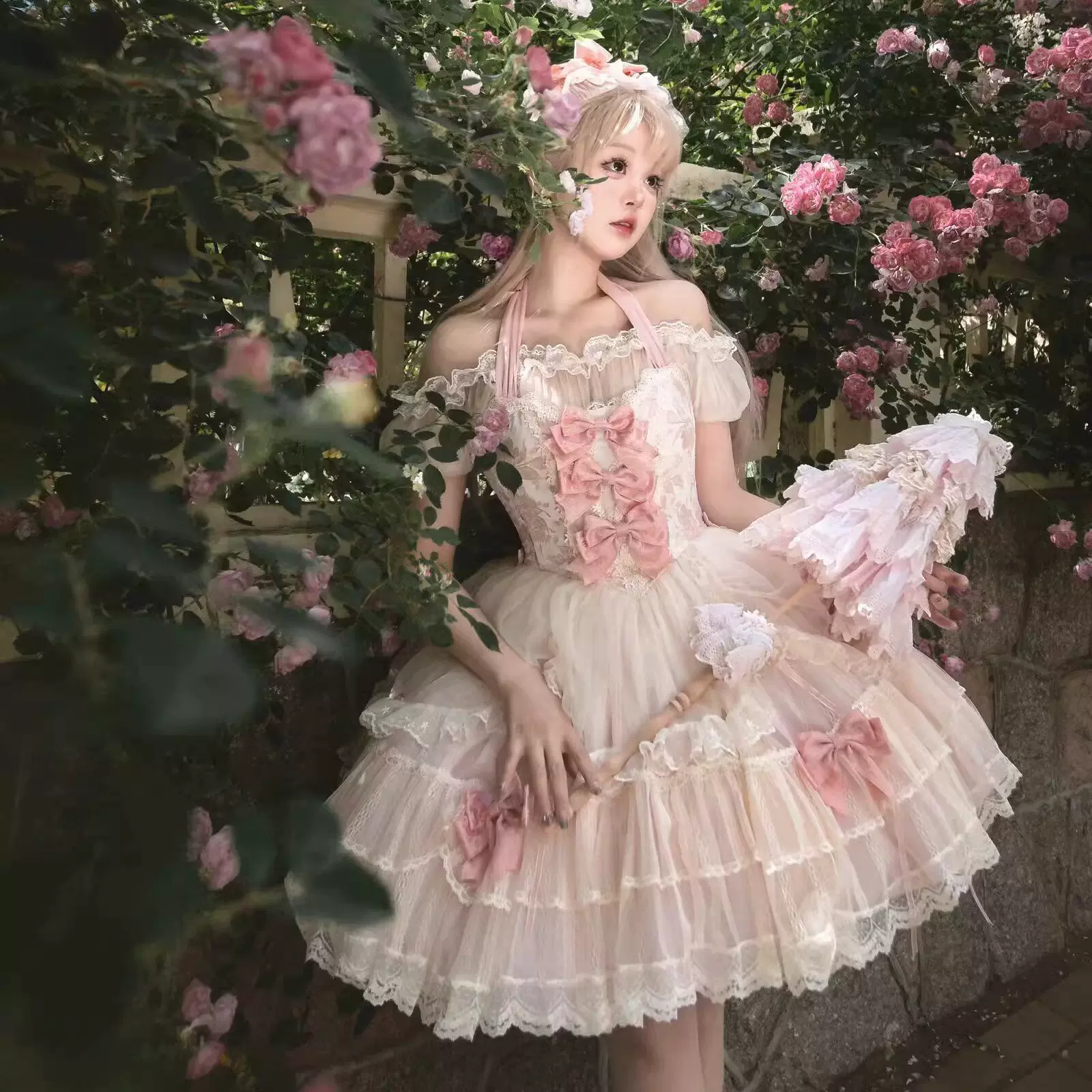 现货】樱姬lolita原创设计花拂颂正版挂脖JSK芭蕾风连衣裙-Taobao Vietnam