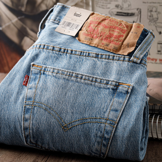 A Tong Niu She Levis 501 light blue mid-waist straight loose jeans men's trend 14.8OZ