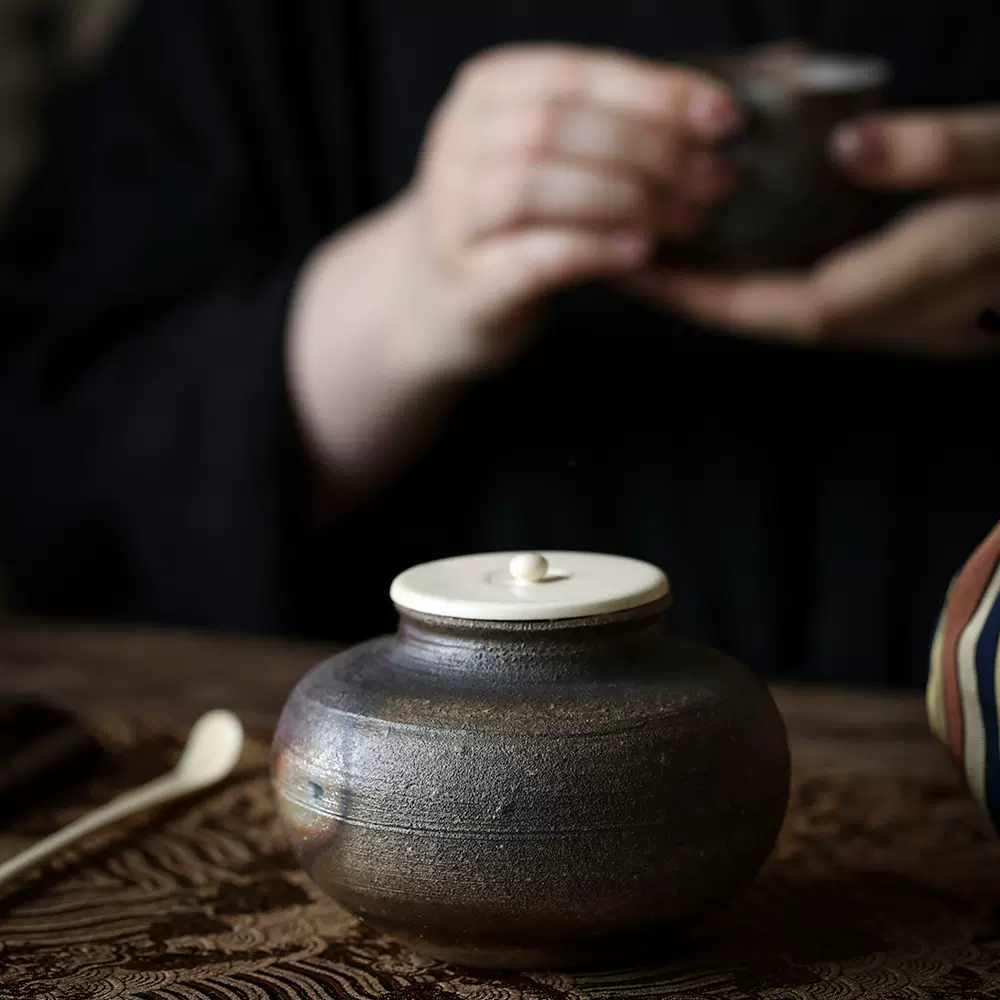 日本进口京烧名家平安昭阿弥造描金赤绘陶瓷大茶仓醒茶罐茶叶罐-Taobao