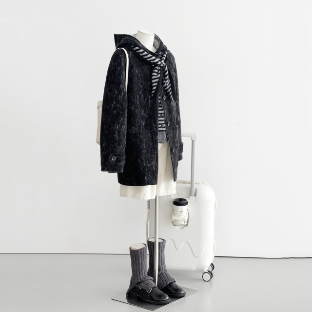 Spring and winter new variegated tweed coat coat college hooded age-reducing high-end Korean version women loose lazy high-end
