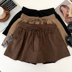 
Retro fashion simple drawstring high waist slim deerskin velvet skirt anti-exposure short skirt A-line skirt for women in autumn and winter