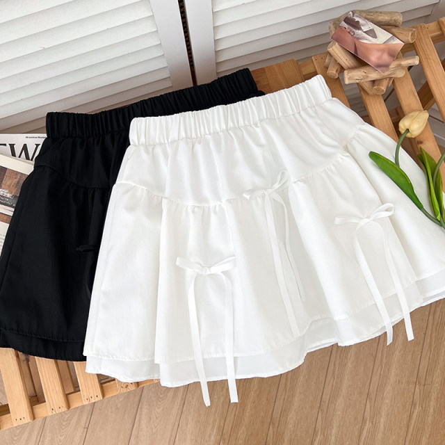 Sweet and versatile lace-up bow high waist slim ruffled skirt anti-exposure short skirt puffy skirt women summer