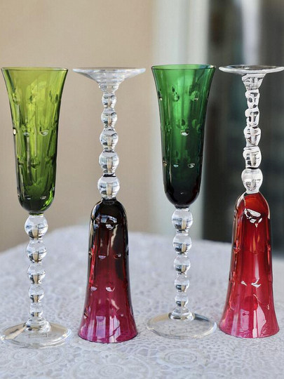 仏 saint-louis/サン•ルイ クリスタル色被せカット シャンパングラス