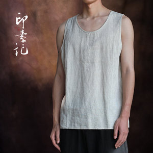 
100% pure linen vest men's summer solid color vest thin loose breathable outer wear loose casual waistcoat top