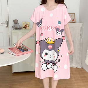 Pajamas for women's summer short-sleeved thin Kulomi Melody cartoon fresh cute loose nightgown home clothes
