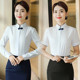 White short-sleeved shirt women's design stand-up collar shirt hotel front desk work clothes professional clothing ethnic style top plus velvet