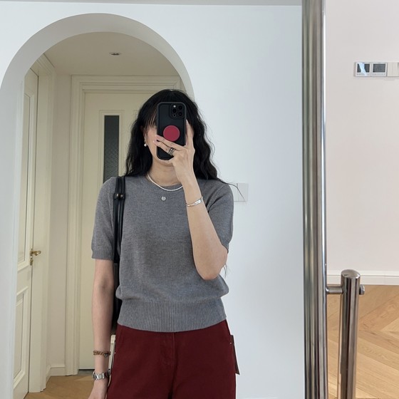 
Spring and summer new style Japanese solid color loose round neck short-sleeved sweater base layer