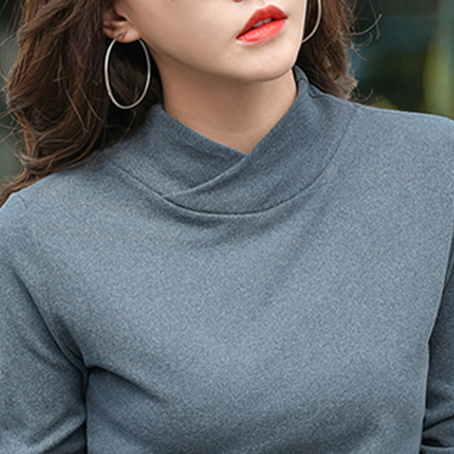 Half turtleneck long-sleeved T-shirt for women, plus size, slim fit, warm and velvet grandma autumn clothes, middle-aged mother's bottoming shirt