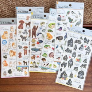
Japanese-made illustrations for adults, animals, ocean sharks, orangutans, mushrooms, birds, handbags, stickers, creative elements
