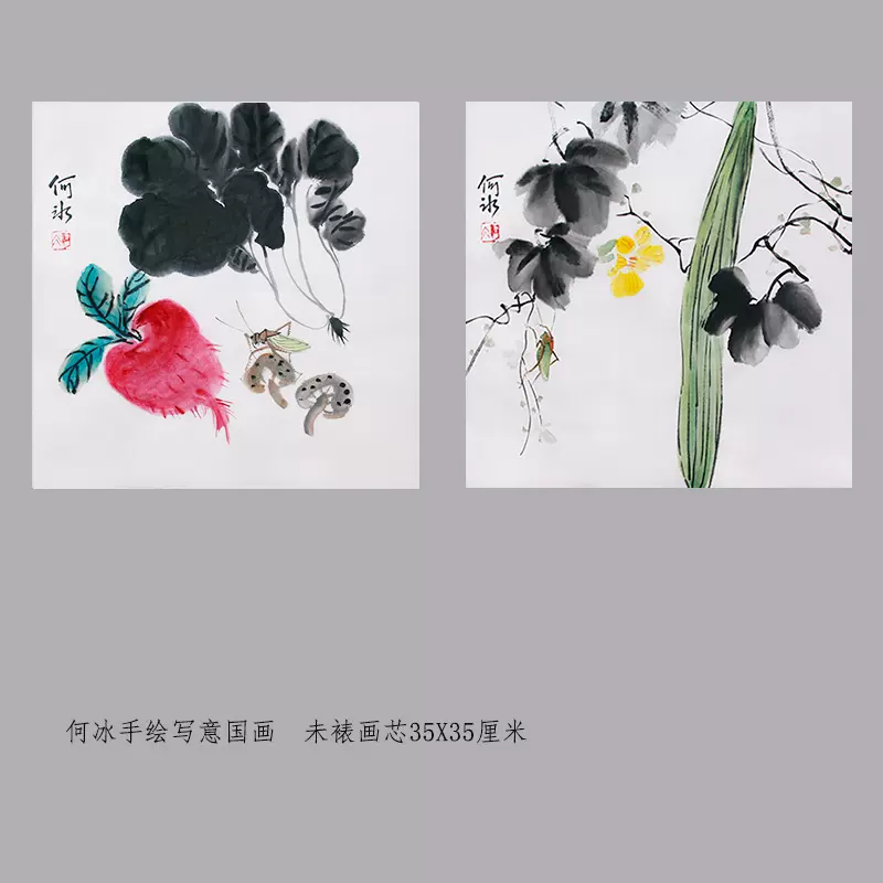中国古美術・純手描き花卉図三尺画芯・水墨彩色画・呉昌碩印款・書道品