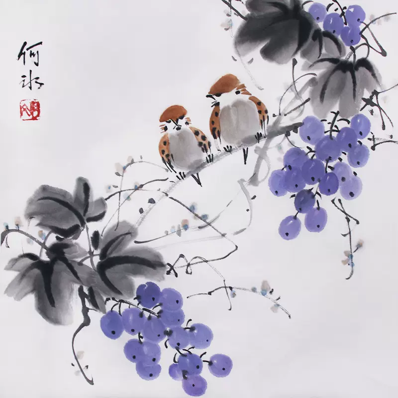 中国古美術・花卉図三尺画芯・朱軍印款・水墨彩色画・純手描き・文房・宣紙・带水印 中国古美術・花卉図三尺画芯・朱軍印款・水墨彩色画・純手描き