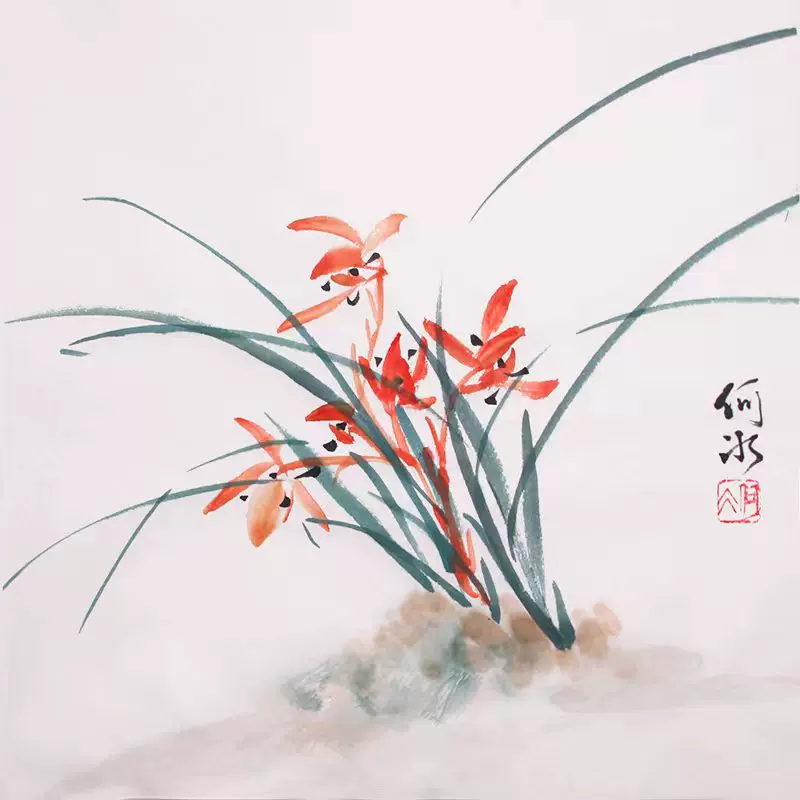 原创国画兰花水墨画简约中式挂画三尺斗方纯手绘书画作品原稿真迹