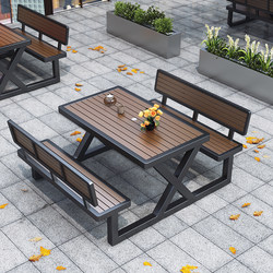 Integrated Outdoor Plastic Wood Tables and Chairs for Courtyard, Garden, Open-Air Park, Commercial Waterproof Leisure, Trendy One-Piece Table