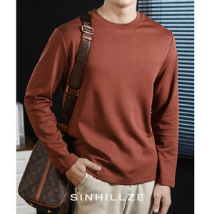 
60S modal cotton heavyweight high elastic T-shirt men's long-sleeved silky thick solid color loose 2026 spring and autumn round neck sweatshirt