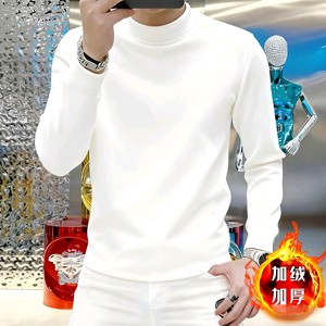 
Men's white half turtleneck plus velvet thickened double-sided velvet long-sleeved T-shirt autumn and winter velvet thermal inner top