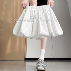 White Floral Skirt-Pants for Women, Summer High-Waisted Slimming A-Line Skirt, Petite Anti-Exposure Puffy Pleated Short Skirt