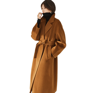 Beiyuan M home caramel color double-sided cashmere coat for women mid-length 2025 new front shoulder strap wool woolen jacket