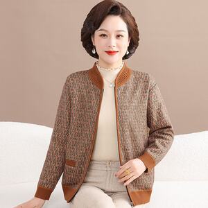2026 New Mother's Spring and Autumn Jackets, Western-style Middle-aged and Old Women's Long-sleeved National Style Tops, Casual Zipper Baseball Wear