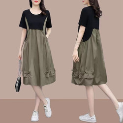 Strappy Faux Two-Piece Dress for Women, New Summer Style, Plus Size, Age-Reducing, Tummy-Concealing, Slimming, Stylish Mid-Length Dress