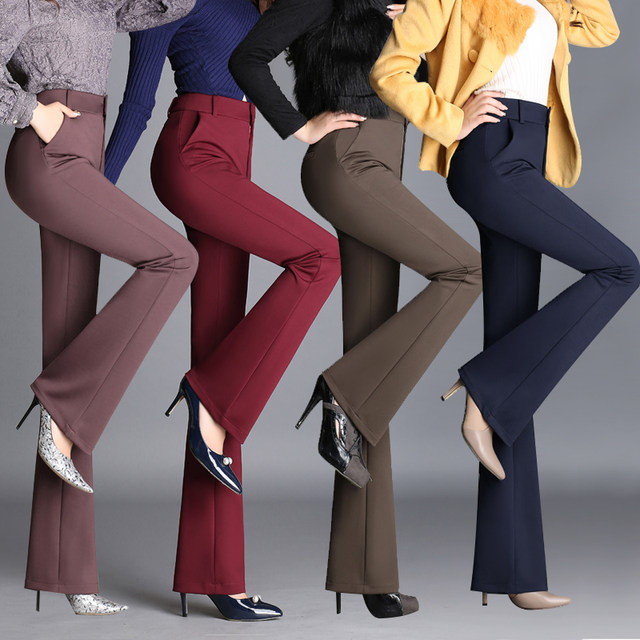 2025 Autumn and Winter high-waisted elastic straight-leg boot-cut pants for middle-aged and elderly women, mom pants, large sizes and fleece optional