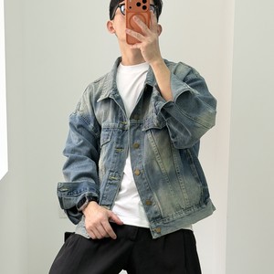 
Retro old Hong Kong style motorcycle style denim jacket for men 2026 new American trendy short jacket trendy top