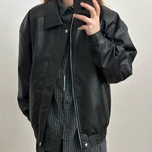 
Spring new American high street casual loose leather jacket windproof and waterproof tops for men and women