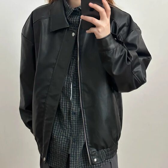 
Spring new American high street casual loose leather jacket windproof and waterproof tops for men and women