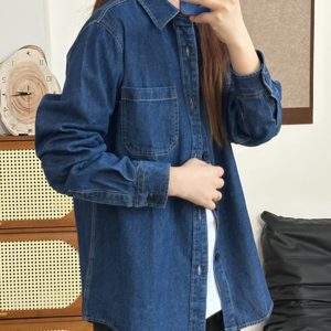
Denim jacket spring and autumn Hong Kong style shirt men's solid color long-sleeved shirt jacket men's and women's outdoor casual tops
