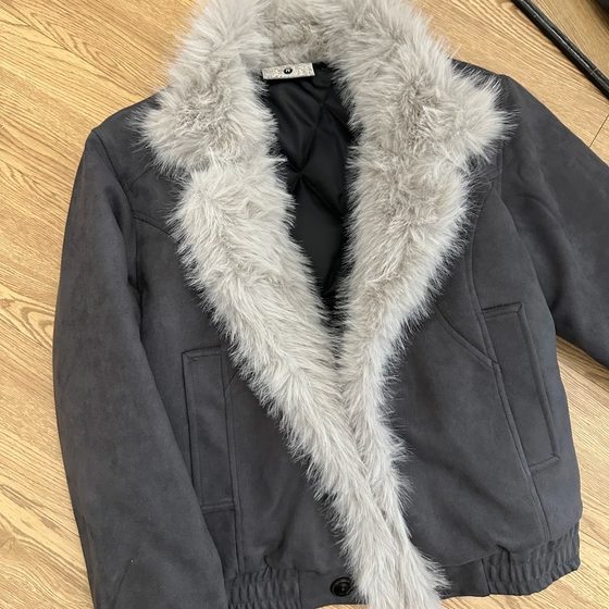 
American handsome suede suede carved men's winter new couple fur collar thickened lapel cotton jacket