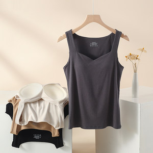 
Lotus leaf collar wide shoulder strap vest for women with chest pad thermal underwear without wearing bra inner layer and bottom outer wear autumn and winter