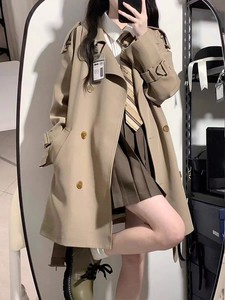 Large size fat sister windbreaker female spring, autumn and winter new loose high -end high -end black British style mid -length coat coat