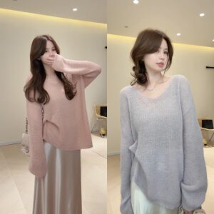 
KA11 paper large v micro-transparent thin knitted sweater