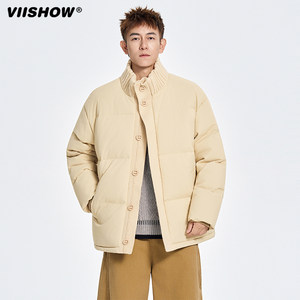 
VIISHOW trendy brand winter spliced ​​thickened stand-collar cotton coat for men and women retro couple loose warm and versatile cotton coat