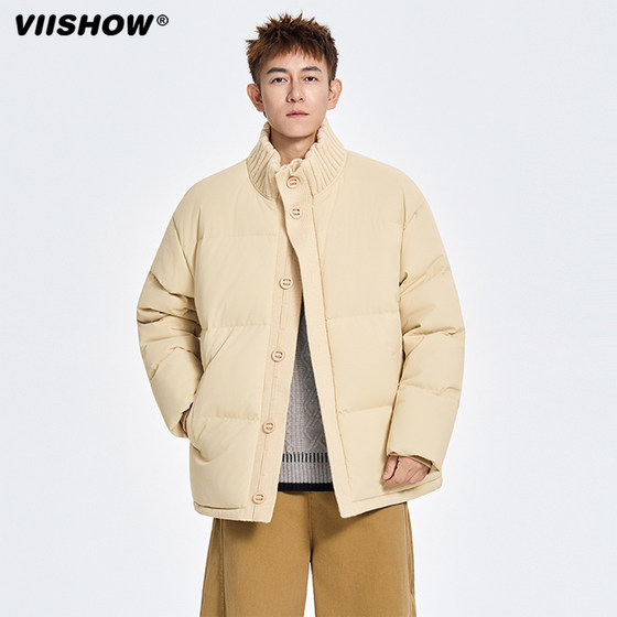 
VIISHOW trendy brand winter spliced ​​thickened stand-collar cotton coat for men and women retro couple loose warm and versatile cotton coat
