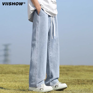 VIISHOW American jeans men's new summer 2024 old straight loose casual wide-leg pants men

