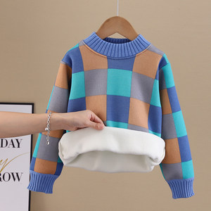 
Children's sweater all-in-one velvet 2025 autumn and winter new style boys' pullover knitted bottoming shirt, medium and large children's warm top