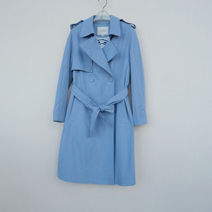 
La series SML out of the cabinet authentic women's spring and autumn medium thick light soft double-breasted knee-length casual windbreaker 5A9089 gray blue