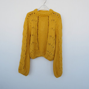 
La series SML out of the cabinet authentic women's winter fluffy warm thick wool mohair round neck sweater 6A0630 dark yellow