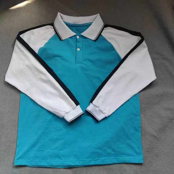 
Customized spring and autumn men and women's same pure cotton long-sleeved T-shirt blue spliced ​​white lapel casual sports POLO shirt