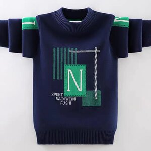 Boys sweater pullover autumn and winter new style boy Korean style sweater children's fashionable plus velvet base medium and large children's thread
