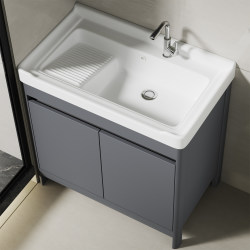 Floor-Standing Space Aluminum Bathroom Cabinet with Integrated Ceramic Washbasin, Balcony Washbasin, Laundry Basin with Washboard