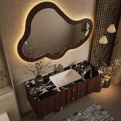 French mid-century style oak paint custom bathroom cabinet combination bathroom slate ceramic integrated basin washbasin