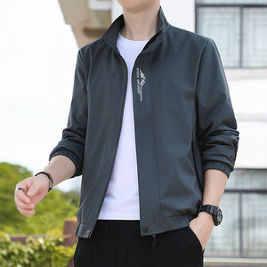 Spring and autumn, thin stand -up collar outside men's casual jacket Korean trendy short trench coat men's long -sleeved cardigan top