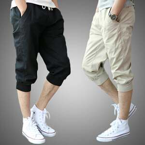 Summer men's casual pants 7 points sports shorts loose small feet horse pants seven points collection pure cotton Haren men's middle pants